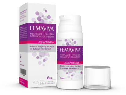 FEMAVIVA® GEL ist ein farbloses, geruchsneutrales Intimpflegegel für den äußeren Intimbereich, mit praktischem Pumpspender